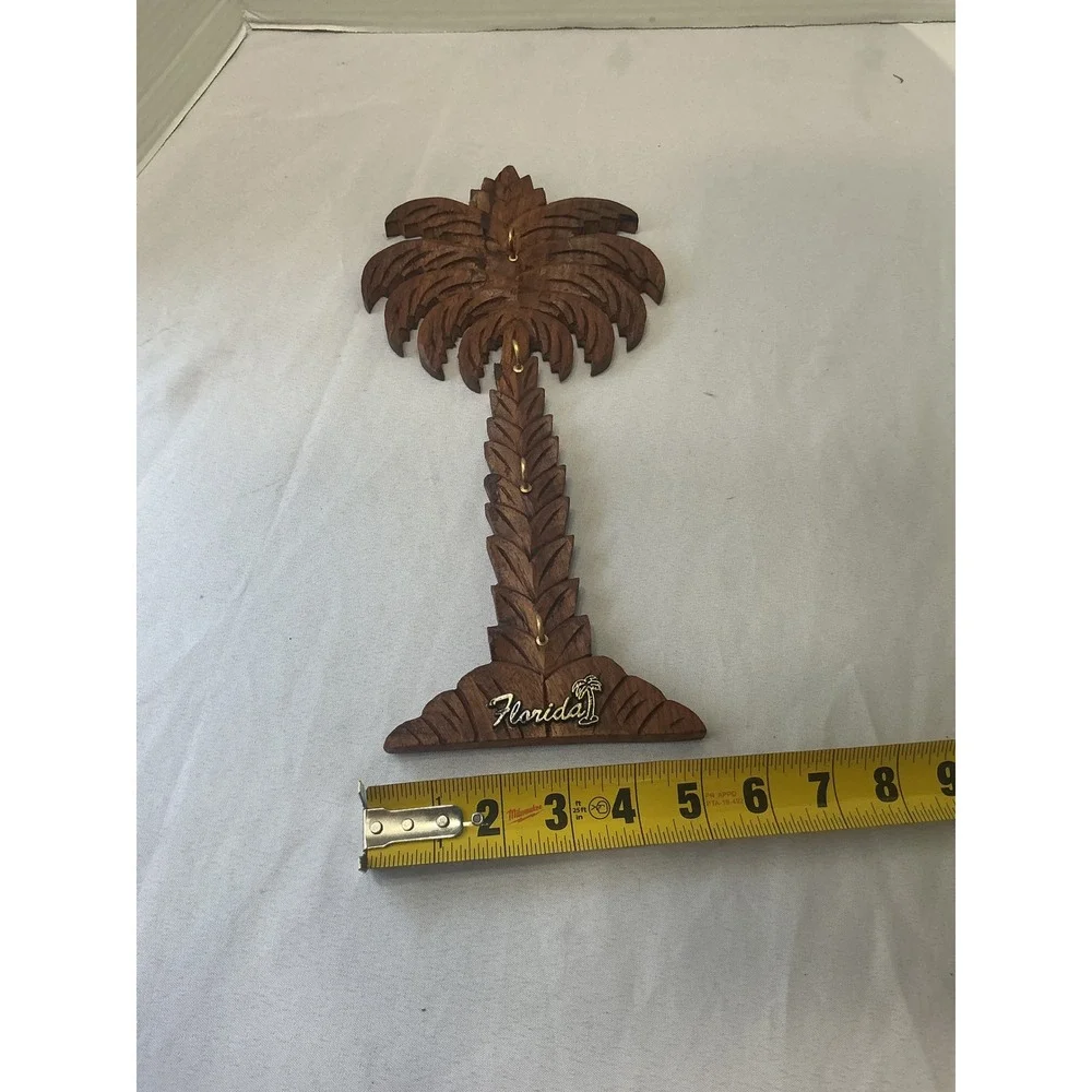 Vintage Florida Souvenir Hand Carved Wood Palm Tree Key Rack Wall Decor 12 Inch